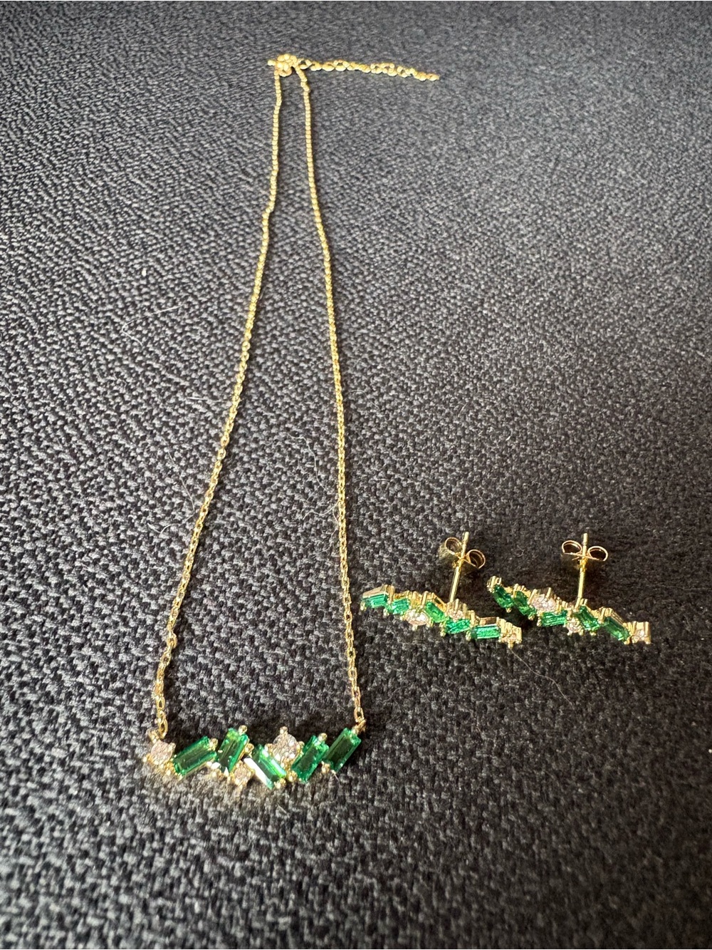 Adina Eden Gold Tone Necklace and Stud Earrings with Green Crystals